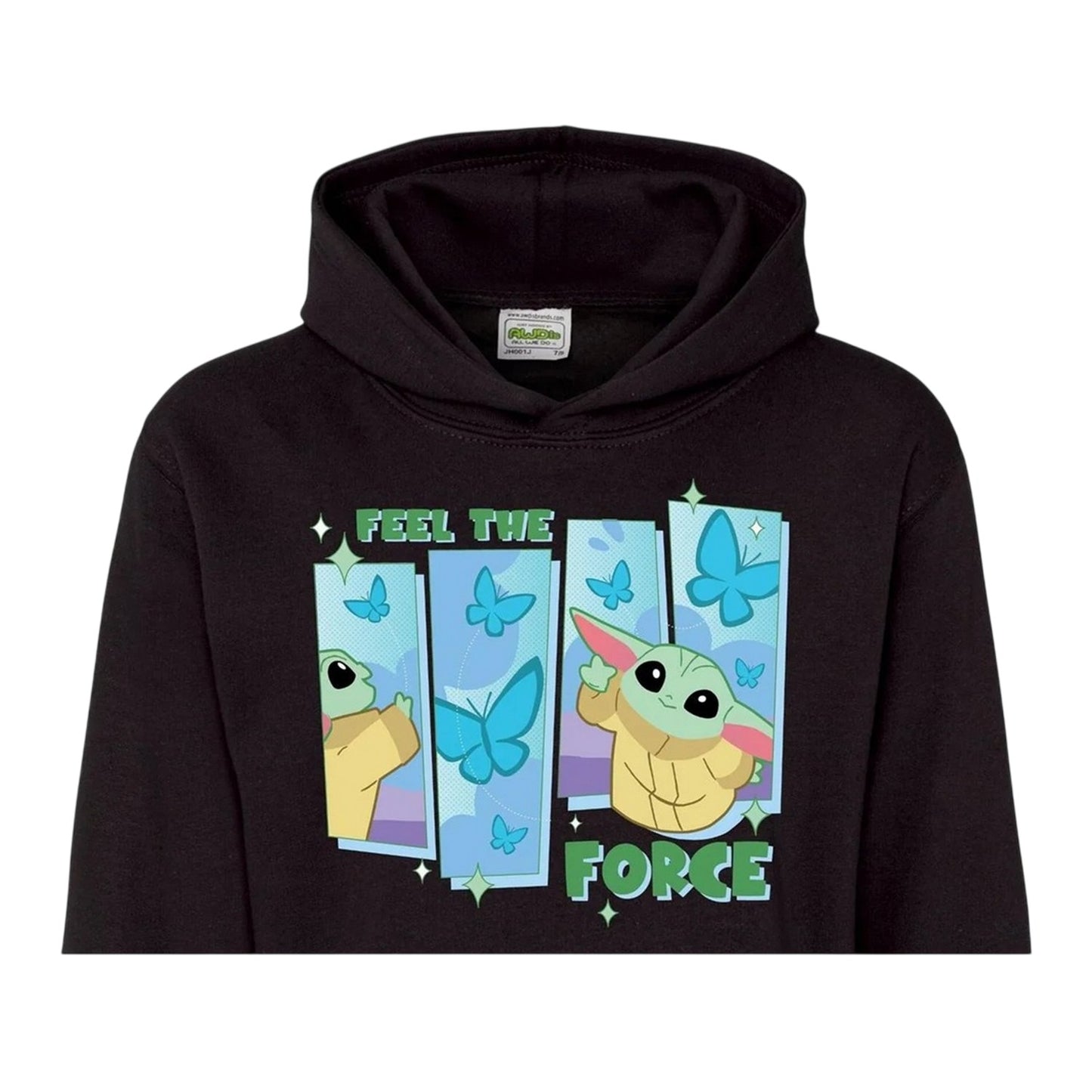 Black - Side - Star Wars Childrens-Kids Feel The Force Grogu Cotton Blend Hoodie