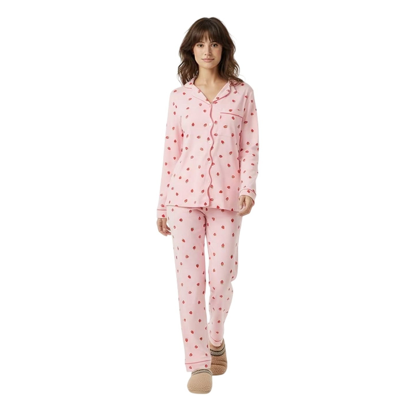Pink-Red - Side - Chelsea Peers Womens-Ladies Strawberry Long Pyjama Set