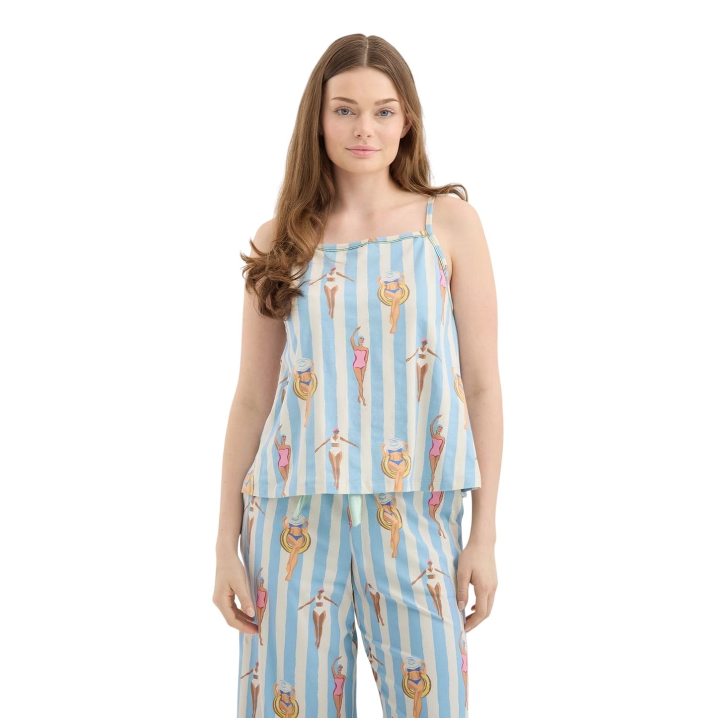 Blue - Side - Chelsea Peers Womens-Ladies Striped Capri Pyjama Set