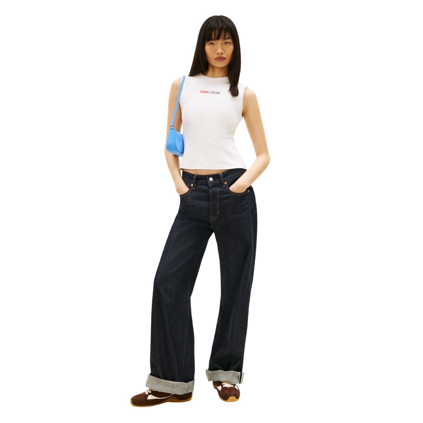 Ecru - Side - Tommy Jeans Womens-Ladies Ribbed Vest Top