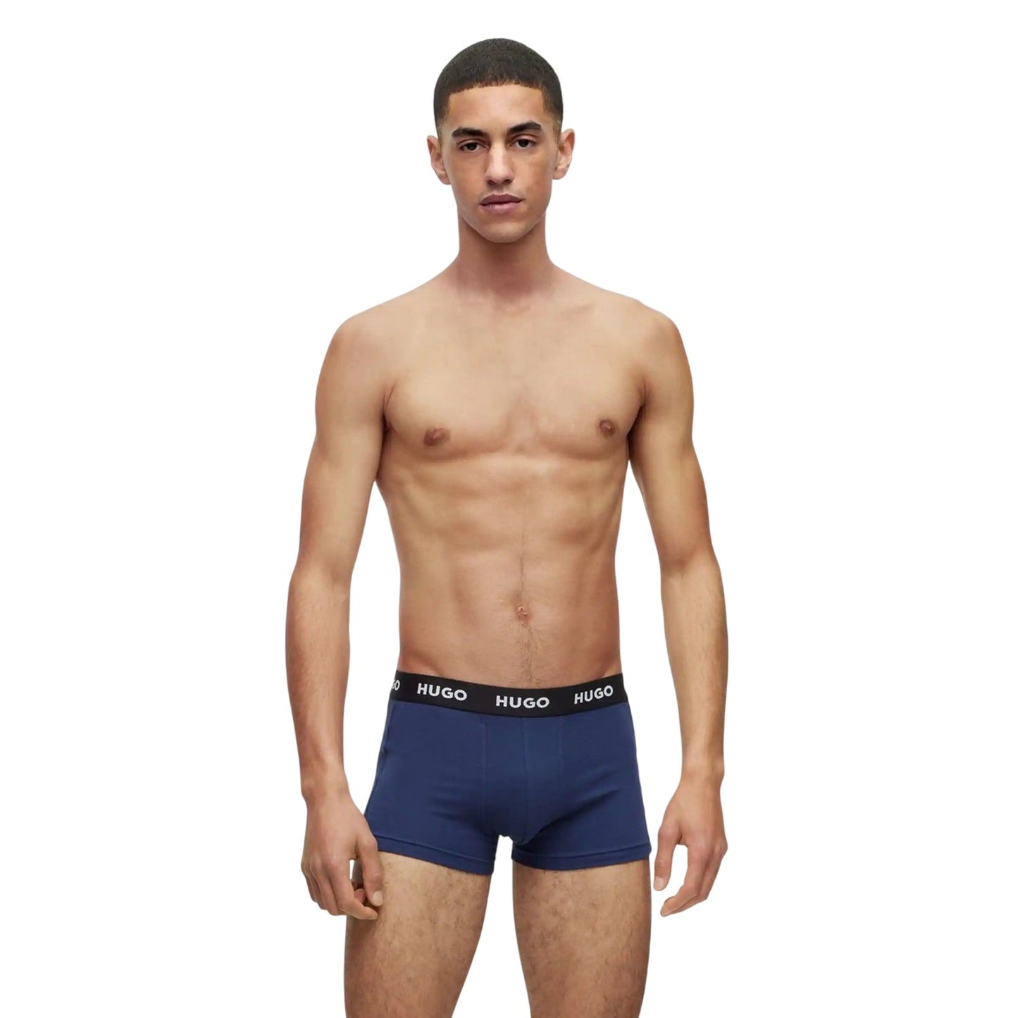 Navy - Side - Hugo Mens Plain Boxer Shorts (Pack of 3)
