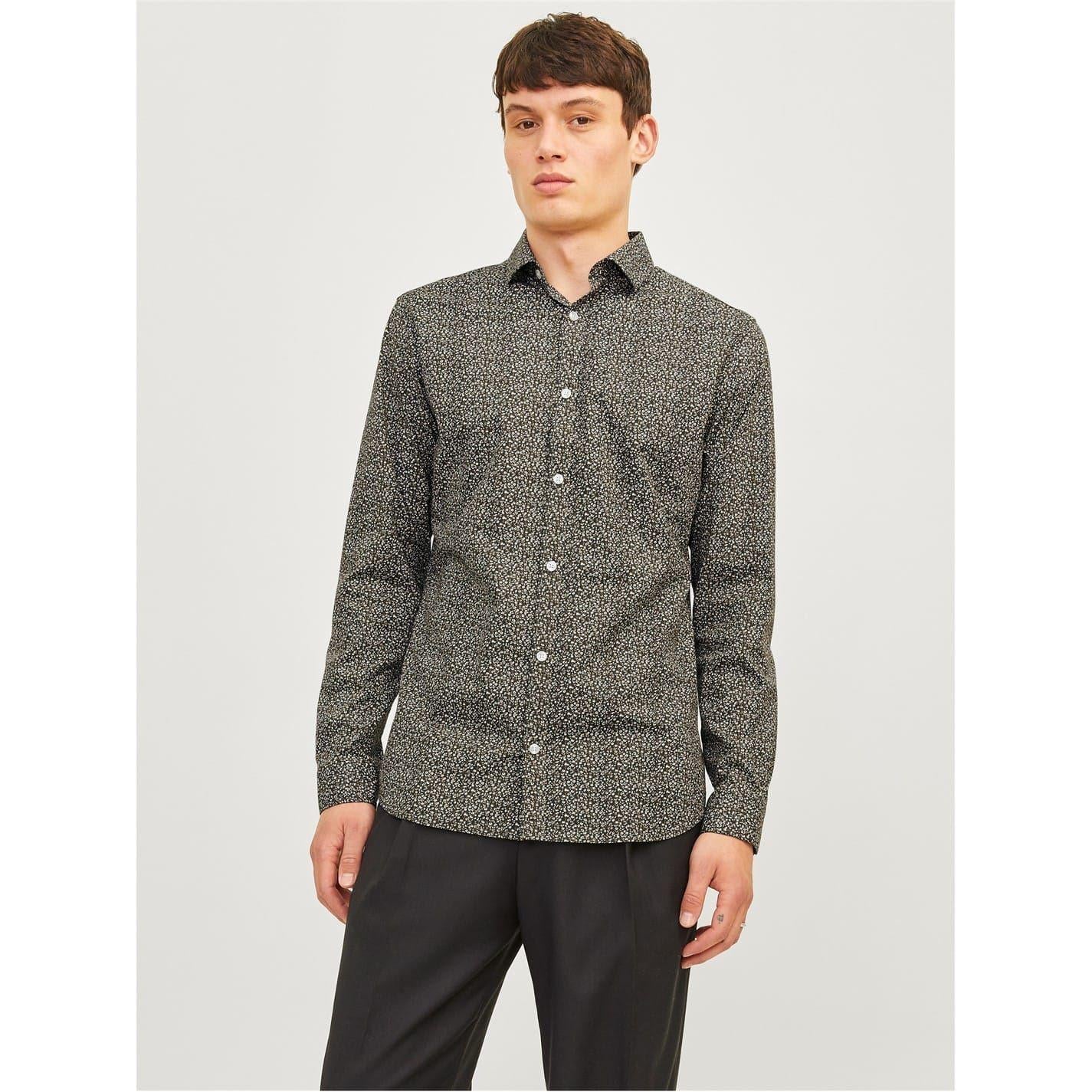 Peat - Pack Shot - Jack And Jones Mens Leaf Print Slim Long-Sleeved Shirt