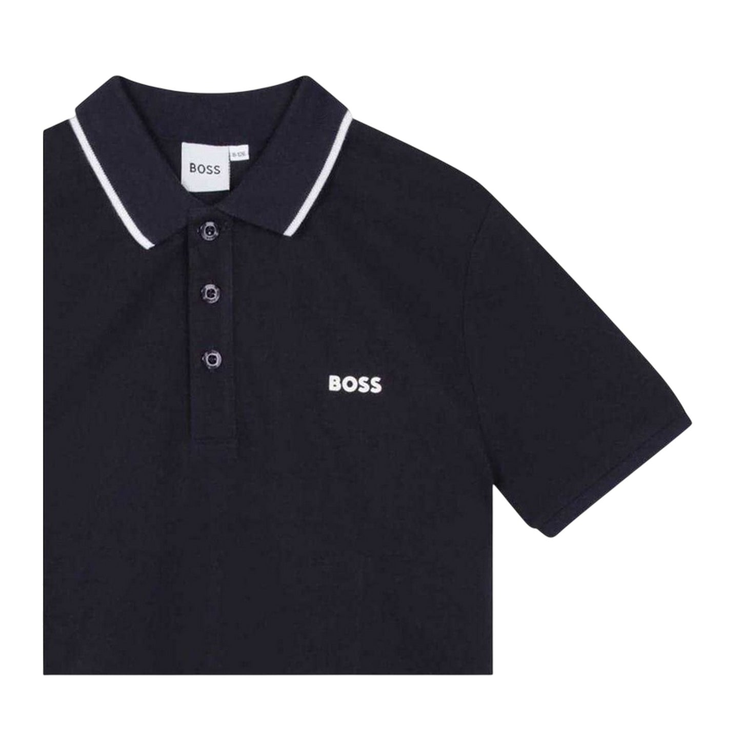 Navy Blue - Side - Boss Childrens-Kids Contrast Trim Polo Shirt