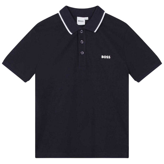 Navy Blue - Front - Boss Childrens-Kids Contrast Trim Polo Shirt