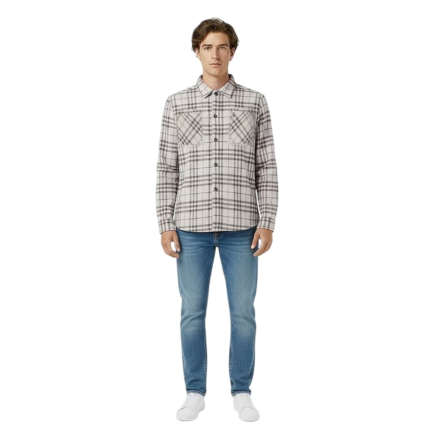 Brown Check - Side - Jack Wills Mens Plaid Long-Sleeved Overshirt