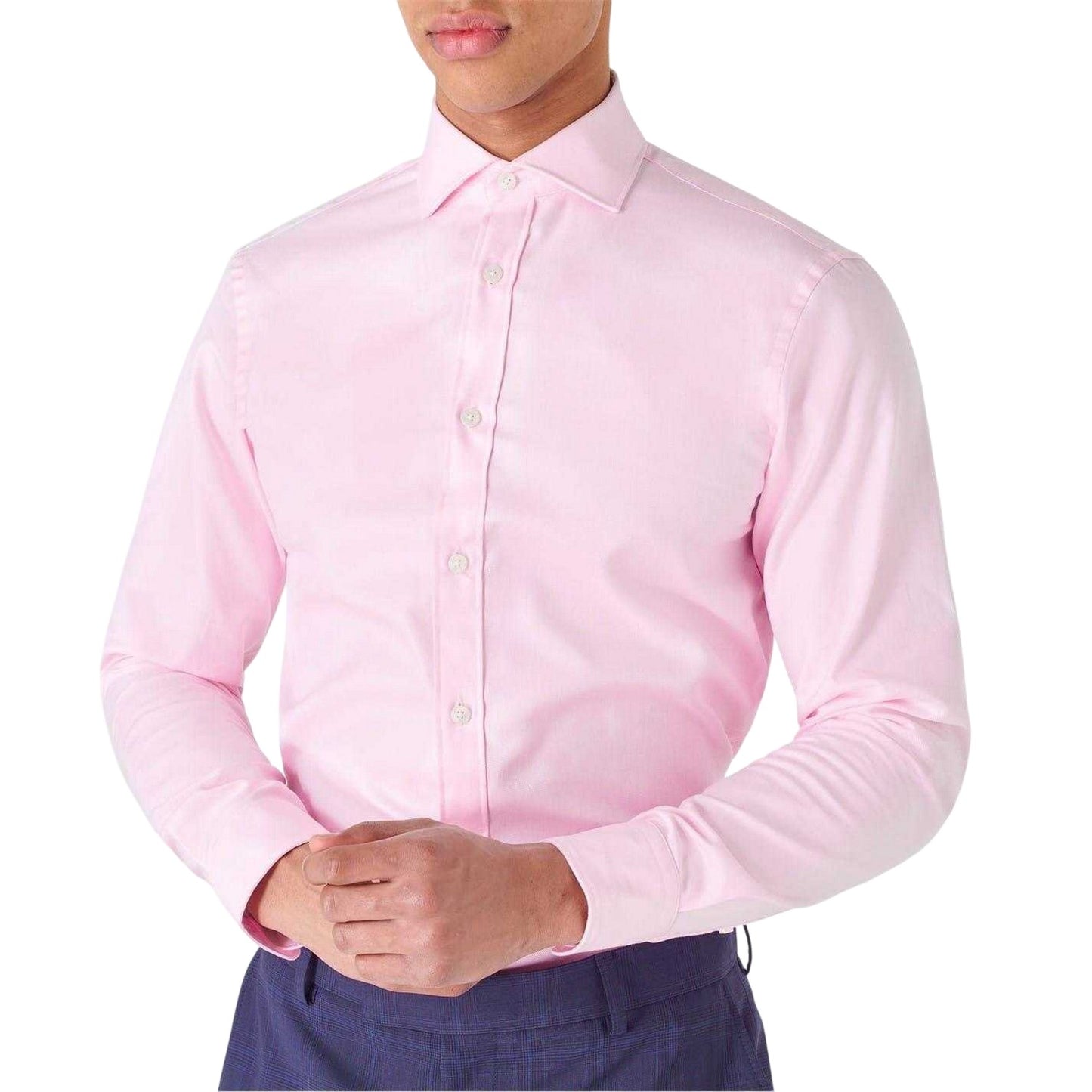 Pink - Side - Haines and Bonner Mens Twill Slim Shirt