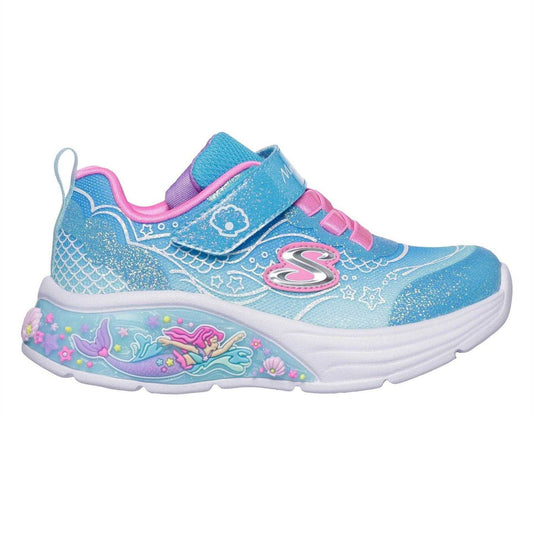 Blue - Front - Skechers Childrens-Kids Mermaid Leather Light Up Trainers
