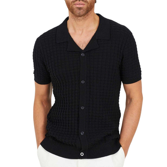 Jet Black - Front - Brave Soul Mens Jacquard Revere Collar Shirt