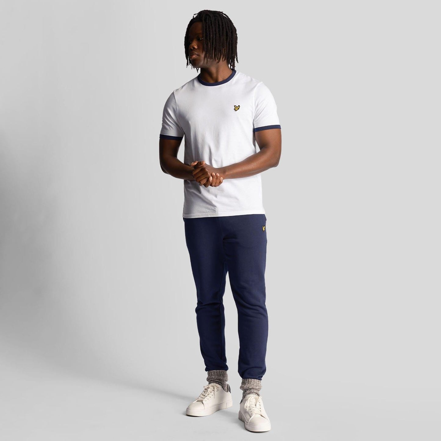 White-Navy - Close up - Lyle & Scott Mens Ringer T-Shirt