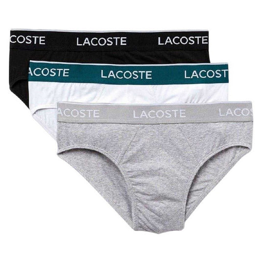 Black-White-Grey - Front - Lacoste Mens Logo Briefs (Pack of 3)