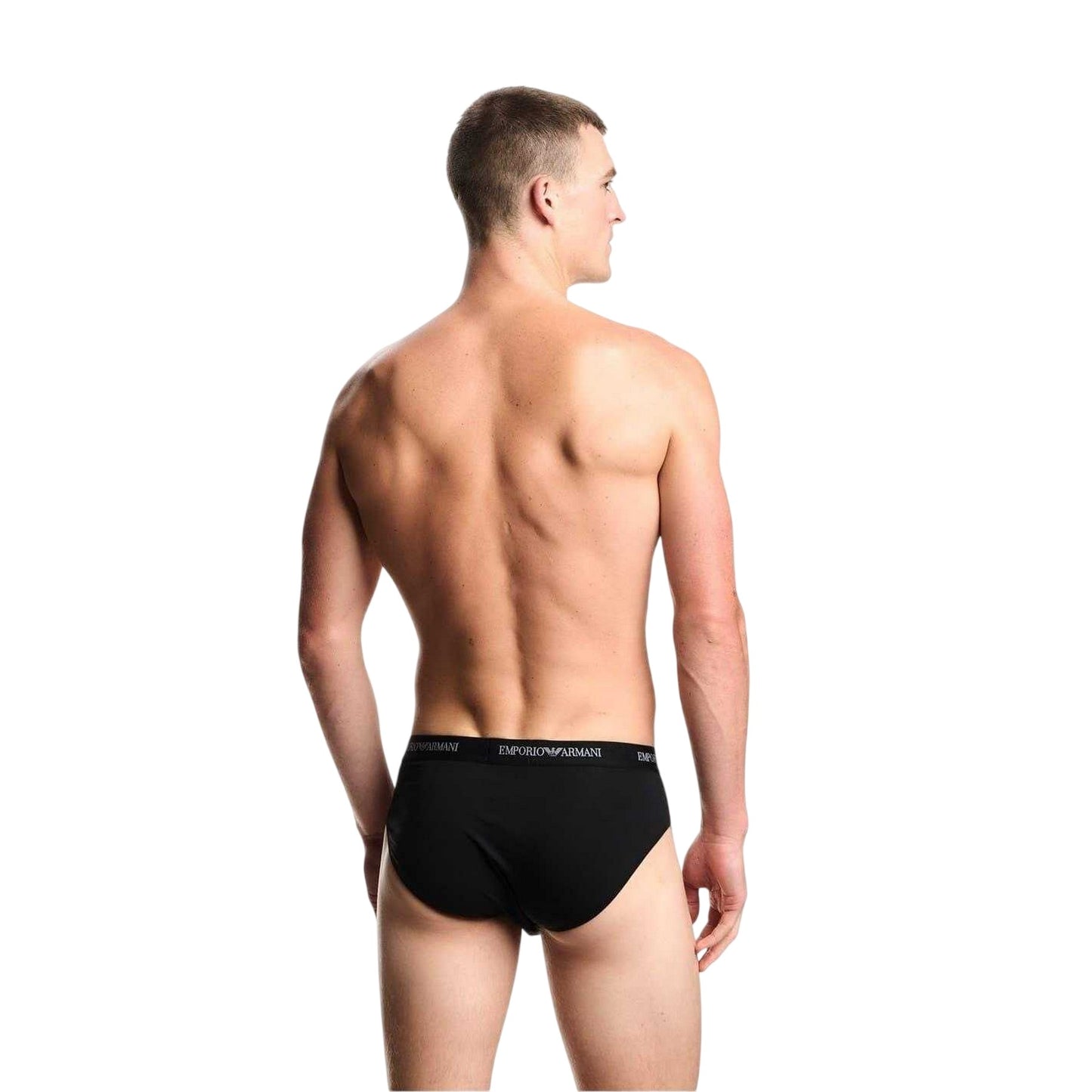 Black - Side - Emporio Armani Mens Plain Briefs (Pack of 3)