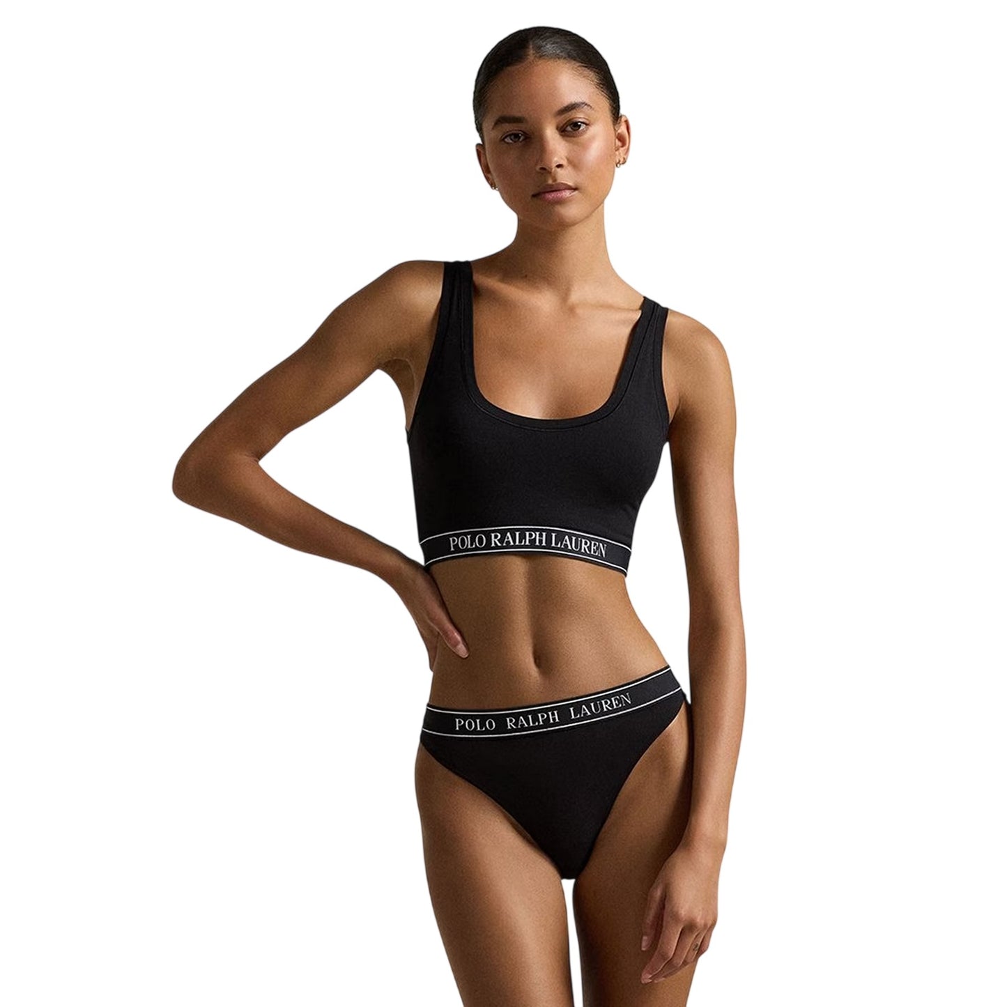 Black - Side - Ralph Lauren Womens-Ladies Repeat Logo Mid Rise Hipster Briefs