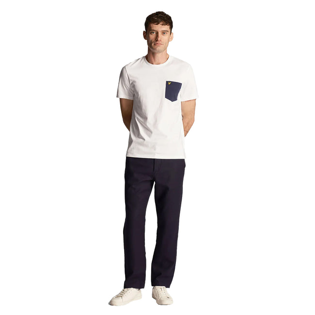 White-Navy - Pack Shot - Lyle & Scott Mens Contrast Pocket T-Shirt