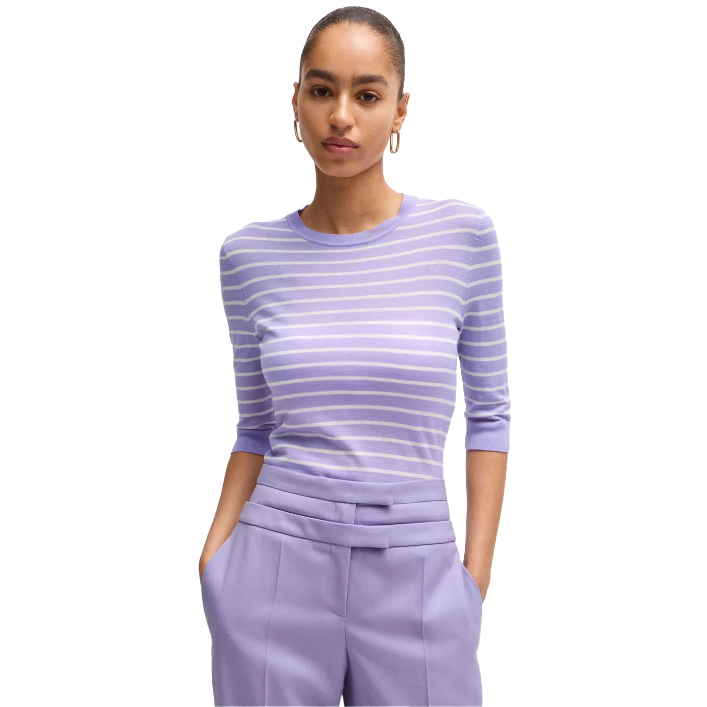 Purple - Lifestyle - Boss Womens-Ladies Faleenas1 Striped Sweater Top