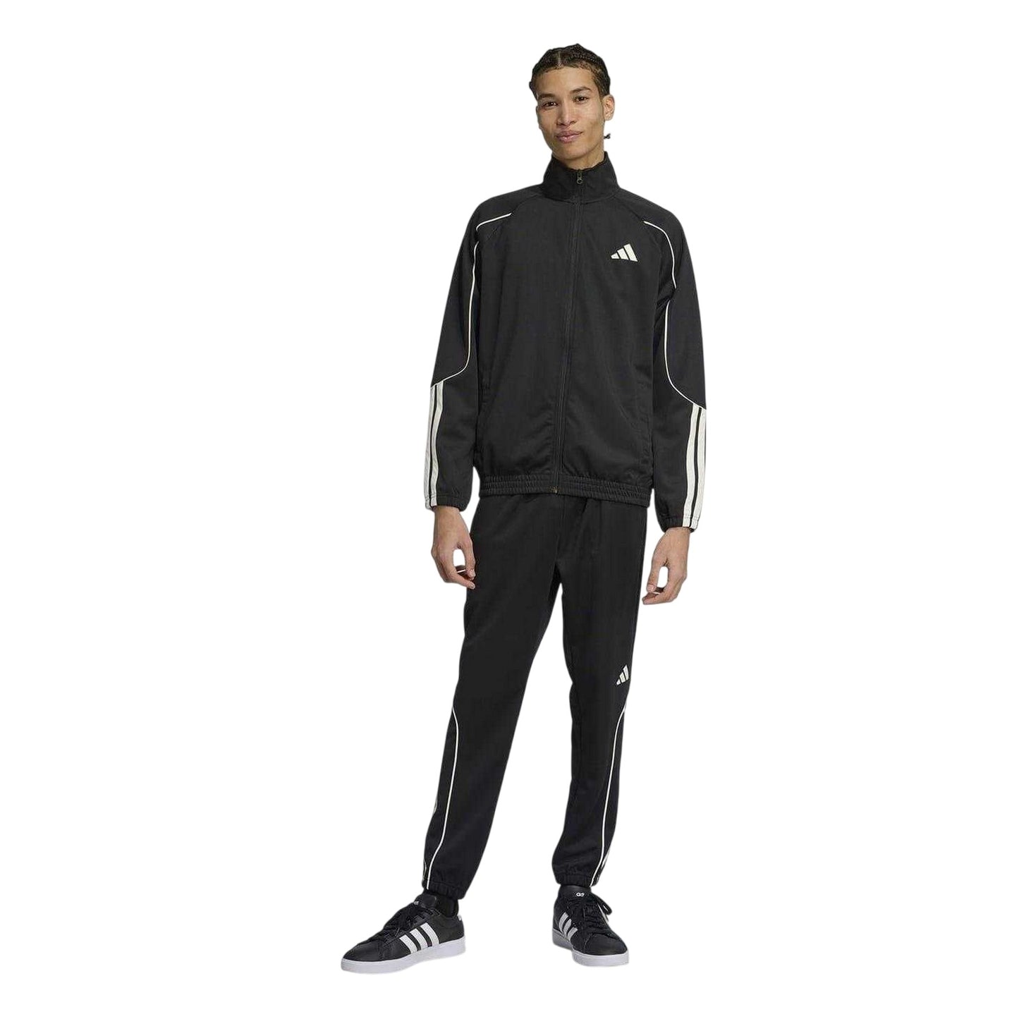 Black-Off White - Side - Adidas Mens Stadium 3 Stripes Funnel Neck Tracksuit