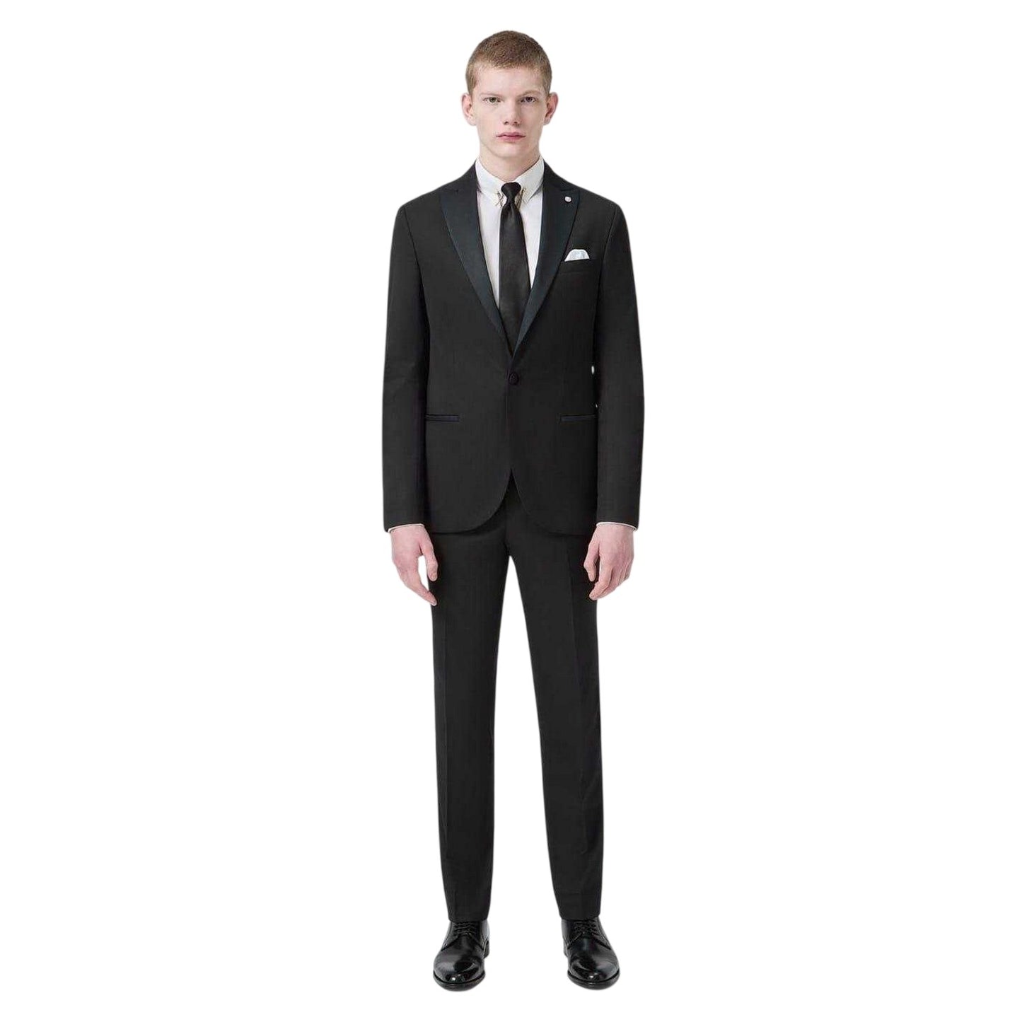 Black - Pack Shot - Twisted Tailor Mens Kingdon Slim Tuxedo Trousers