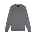 Grey - Pack Shot - Lyle & Scott Mens Merino Cotton V Neck Jumper