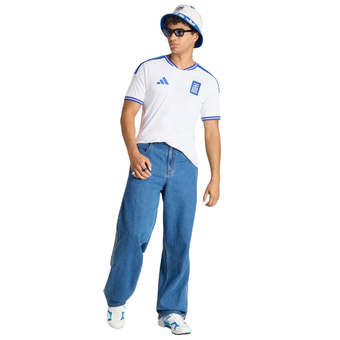 White-Blue - Pack Shot - Adidas Mens Greece Home Shirt