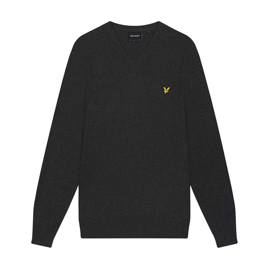 Charcoal - Front - Lyle & Scott Mens Merino Cotton V Neck Jumper