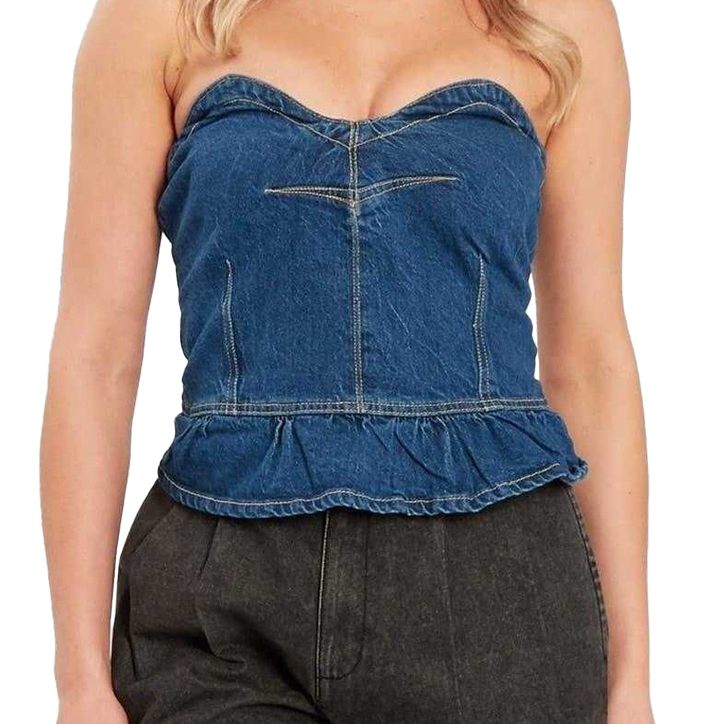 Blue - Side - Influence Womens-Ladies Peplum Fitted And Flared Corset Top