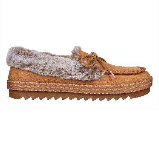 Chestnut - Front - Skechers Womens-Ladies Cozy Kiss Leather Flat Moccasin Slippers