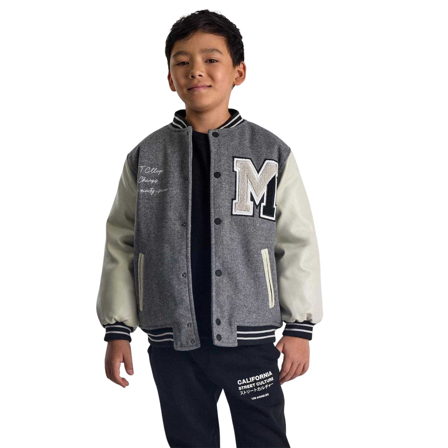 Mottled Light Grey - Lifestyle - Minoti Boys Embroidered Varsity Jacket