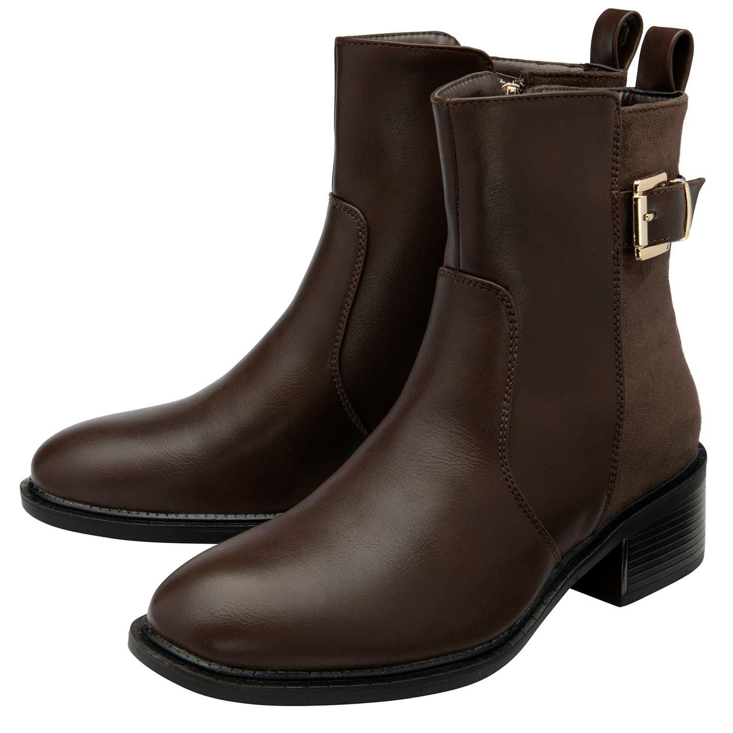 Brown - Side - Lotus Shoes Womens-Ladies Alannah Leather Block Heel Ankle Boots