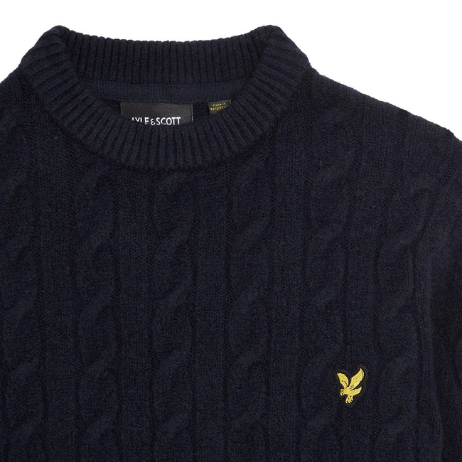 Navy - Side - Lyle & Scott Childrens-Kids Cable Knit Crew Neck Sweatshirt