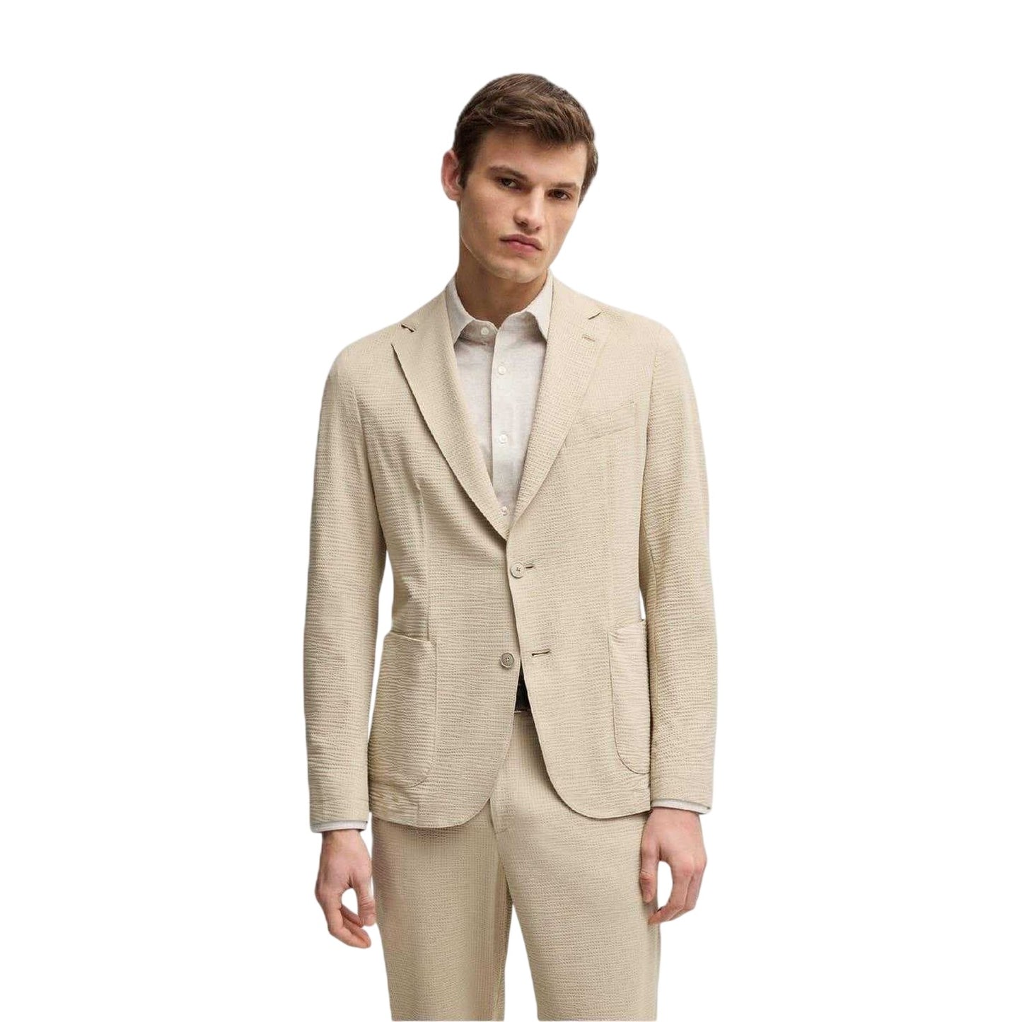 Light Beige - Lifestyle - Boss Mens Textured Notch Neck Blazer