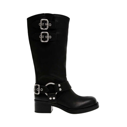 Black - Front - Steve Madden Womens-Ladies Eastern Leather Buckle Detail Motorcycle Boots