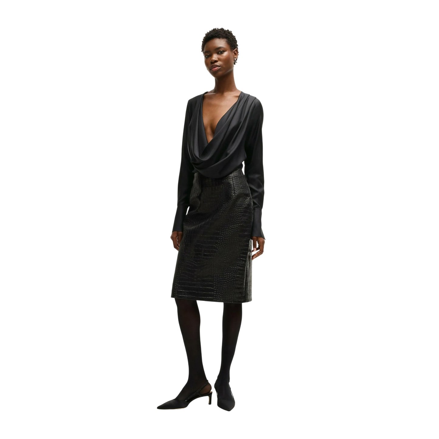 Black - Lifestyle - Boss Womens-Ladies Satin Cowl Neck Blouse