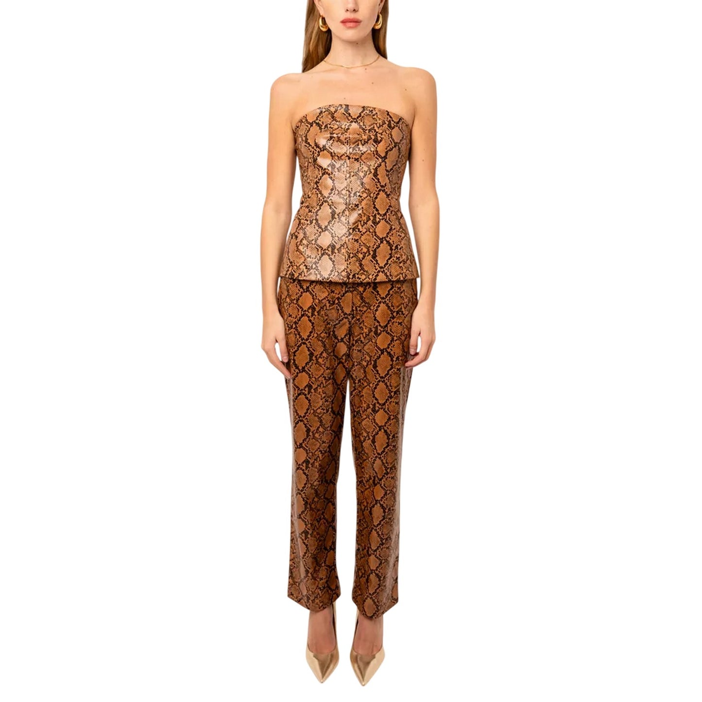 Brown - Lifestyle - AmyLynn Womens-Ladies Snake Print Sleeveless Tube Top