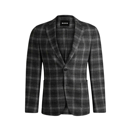 Black - Front - Boss Mens Plaid Notch Neck Blazer