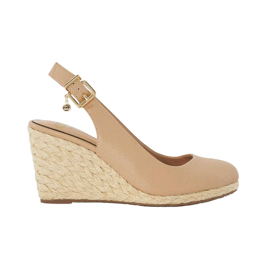 Cappuccino - Front - Dune London Womens-Ladies Cadies Sling Back High Heel Wedge Sandals