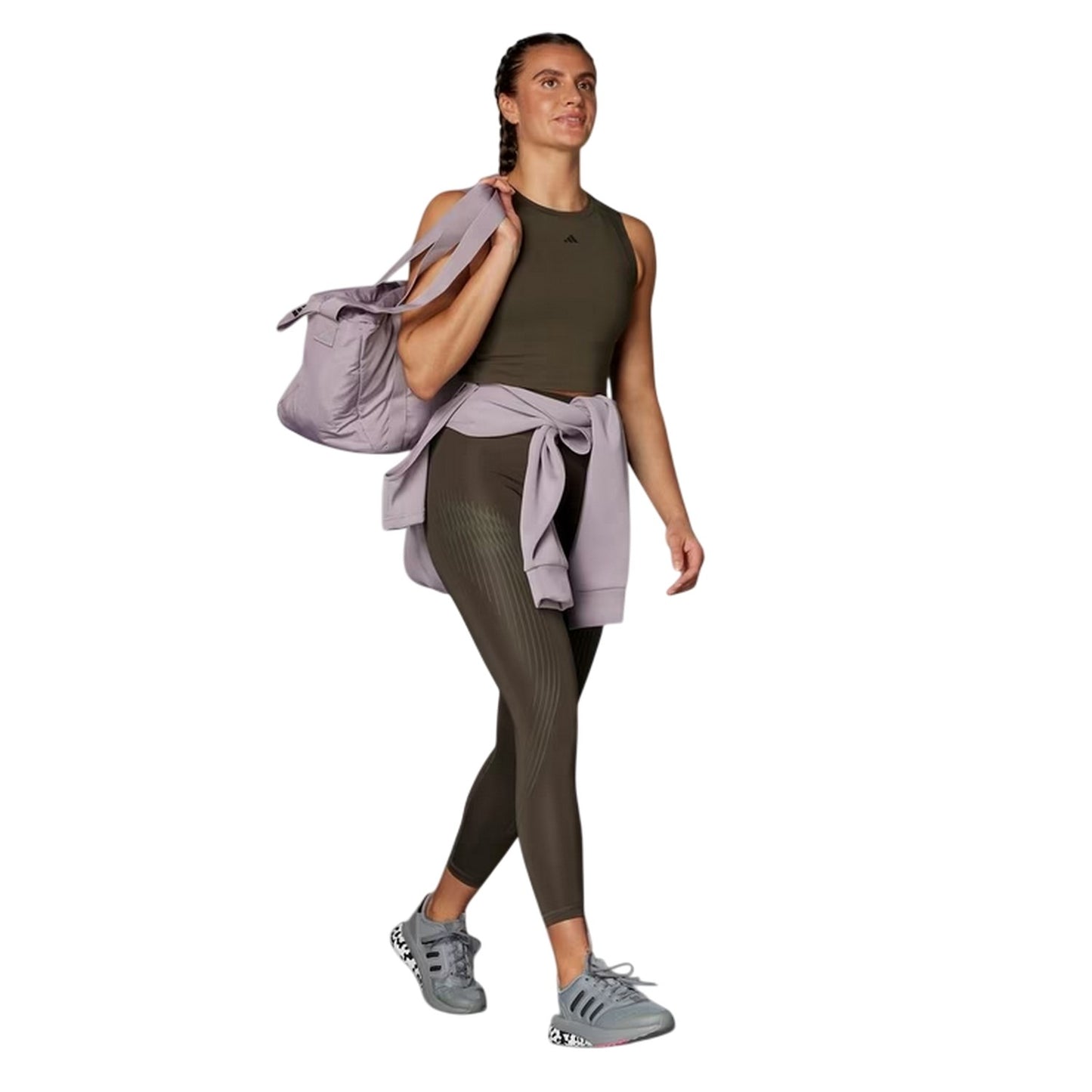 Shadow - Pack Shot - Adidas Womens-Ladies Pro Striped Cropped Tank Top
