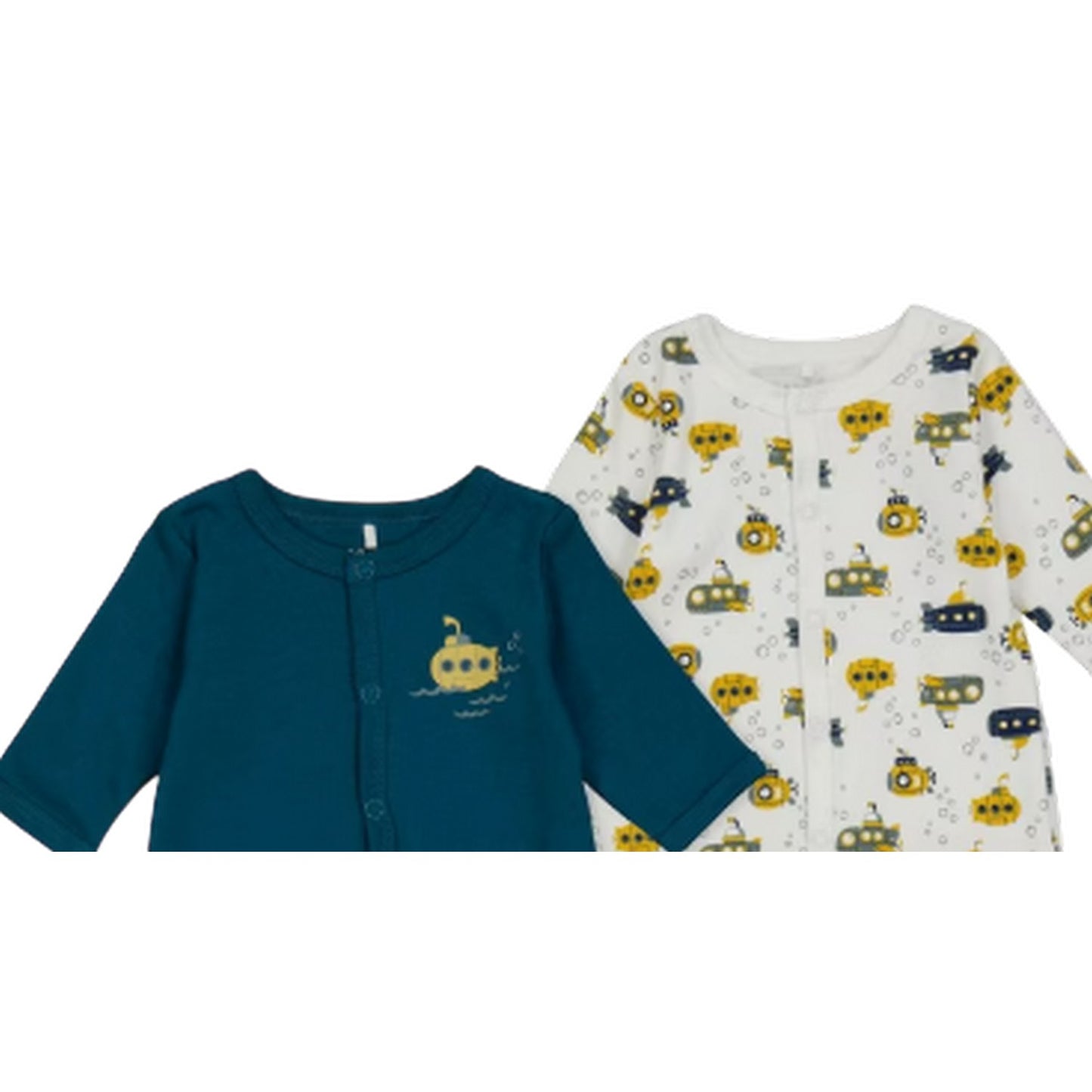 Blue-White - Side - Name It Baby Submarine Crew Neck Long-Sleeved Sleepsuit (Pack of 2)