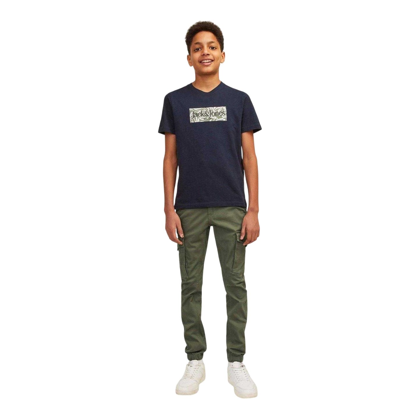 Olive Night - Pack Shot - Jack And Jones Boys Paul Flake Cargo Trousers