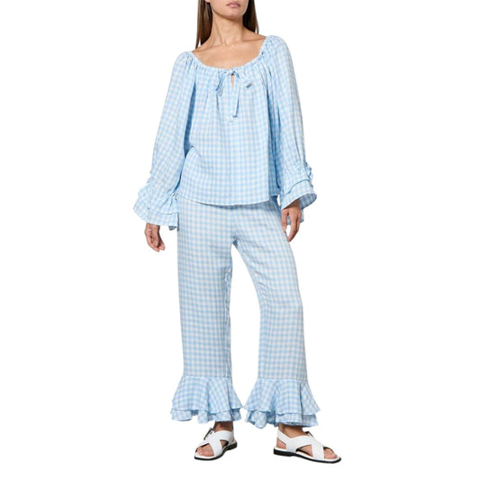 Blue - Front - Sleeper Womens-Ladies Puff Sleeve Loungewear Set