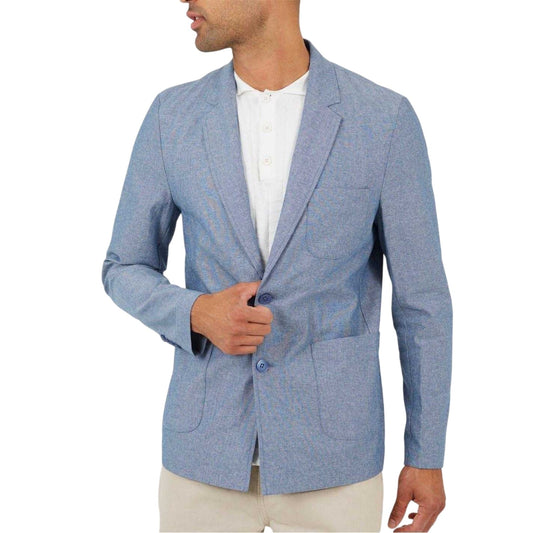 Chambray Blue - Front - Brave Soul Mens Two Button Blazer