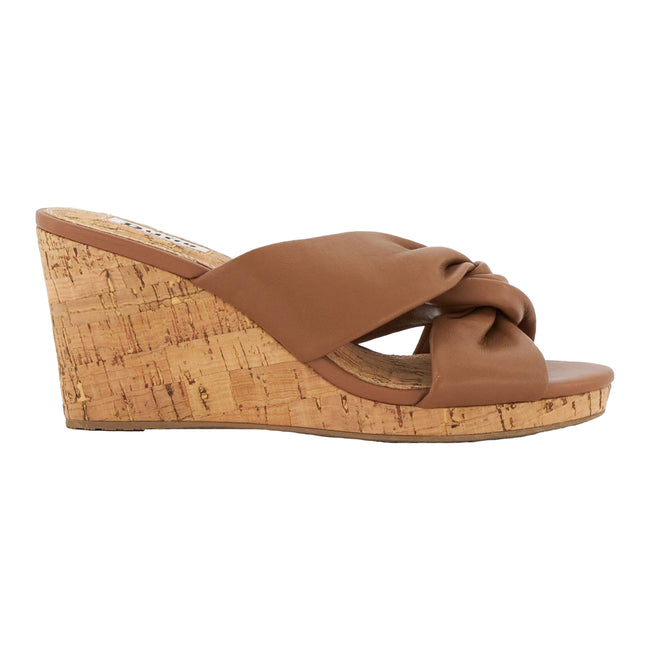 Tan - Side - Dune London Womens-Ladies Kacee Twist Knot Leather Wedge Mule Sandals