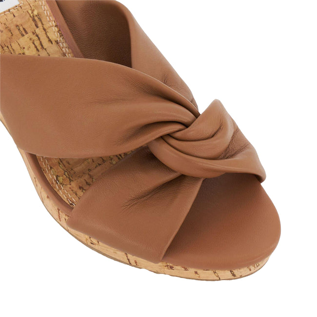 Tan - Lifestyle - Dune London Womens-Ladies Kacee Twist Knot Leather Wedge Mule Sandals