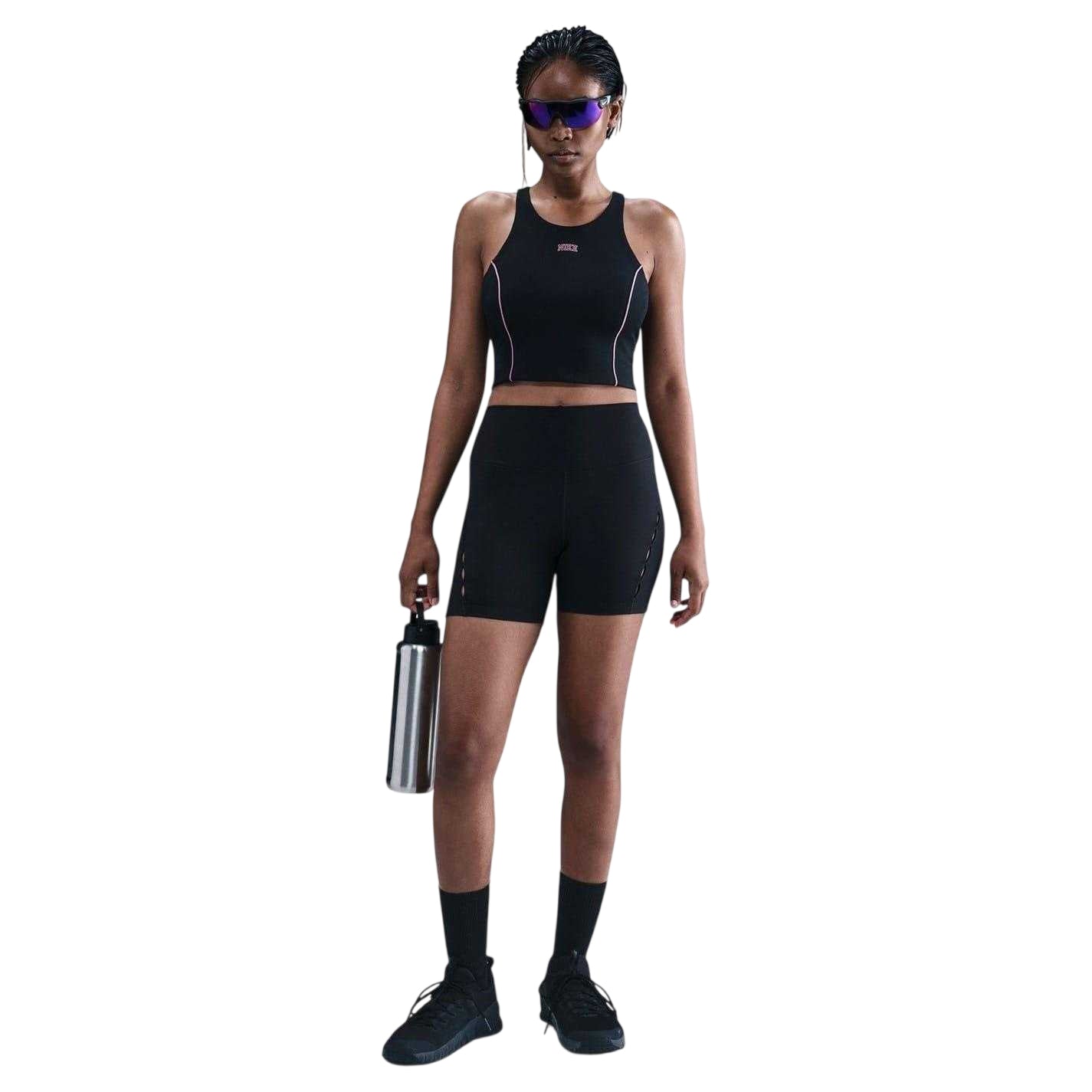 Black-Pink - Side - Nike Womens-Ladies Dri-FIT Cropped Tank Top