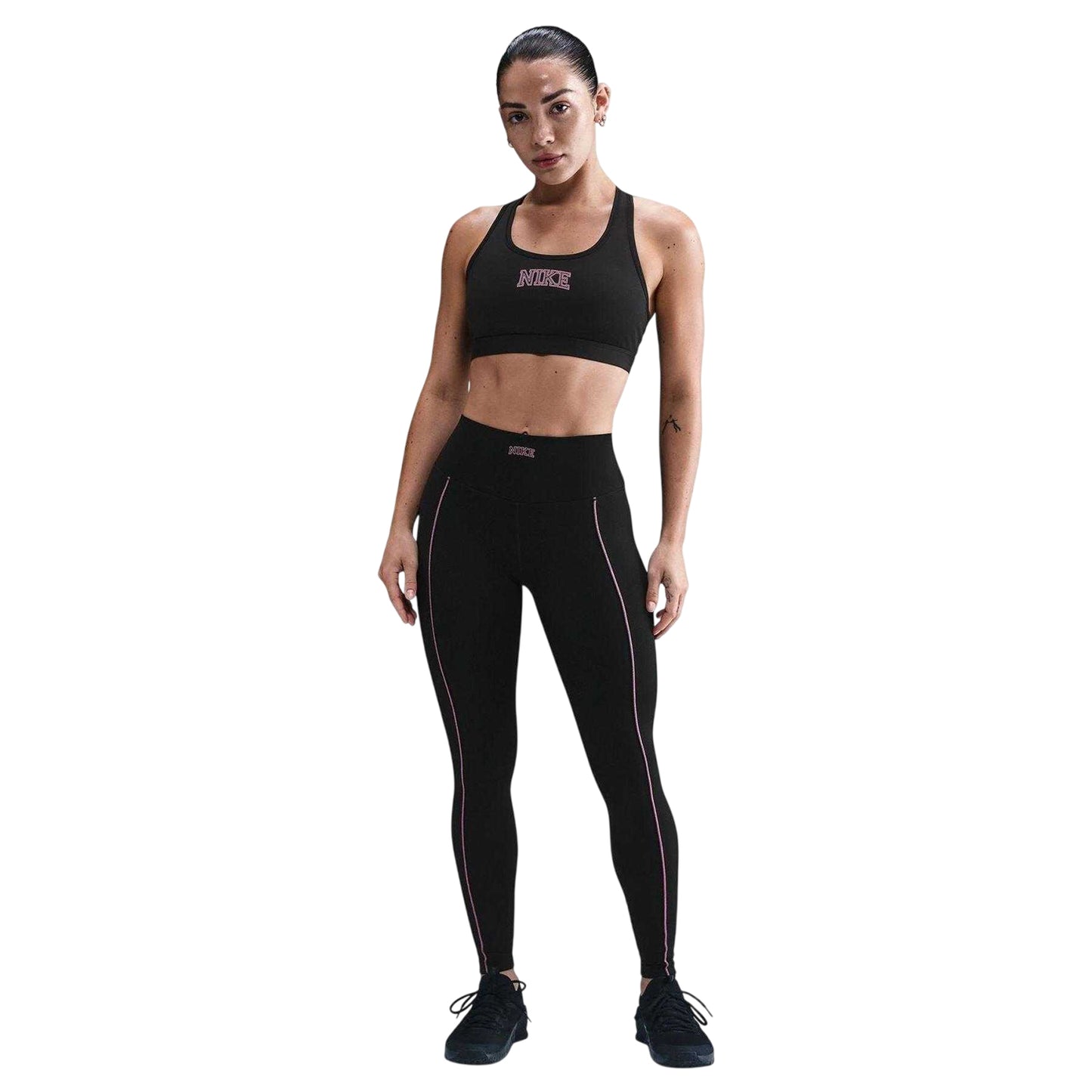 Black-Pink - Lifestyle - Nike Womens-Ladies Side Stripe High Waist Tights