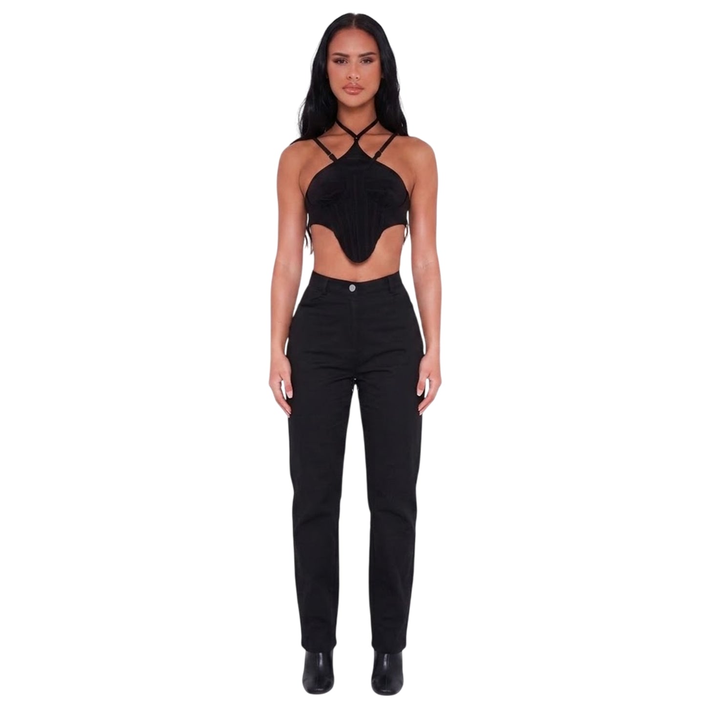 Black - Side - Missy Empire Womens-Ladies Ribbed Corset Top