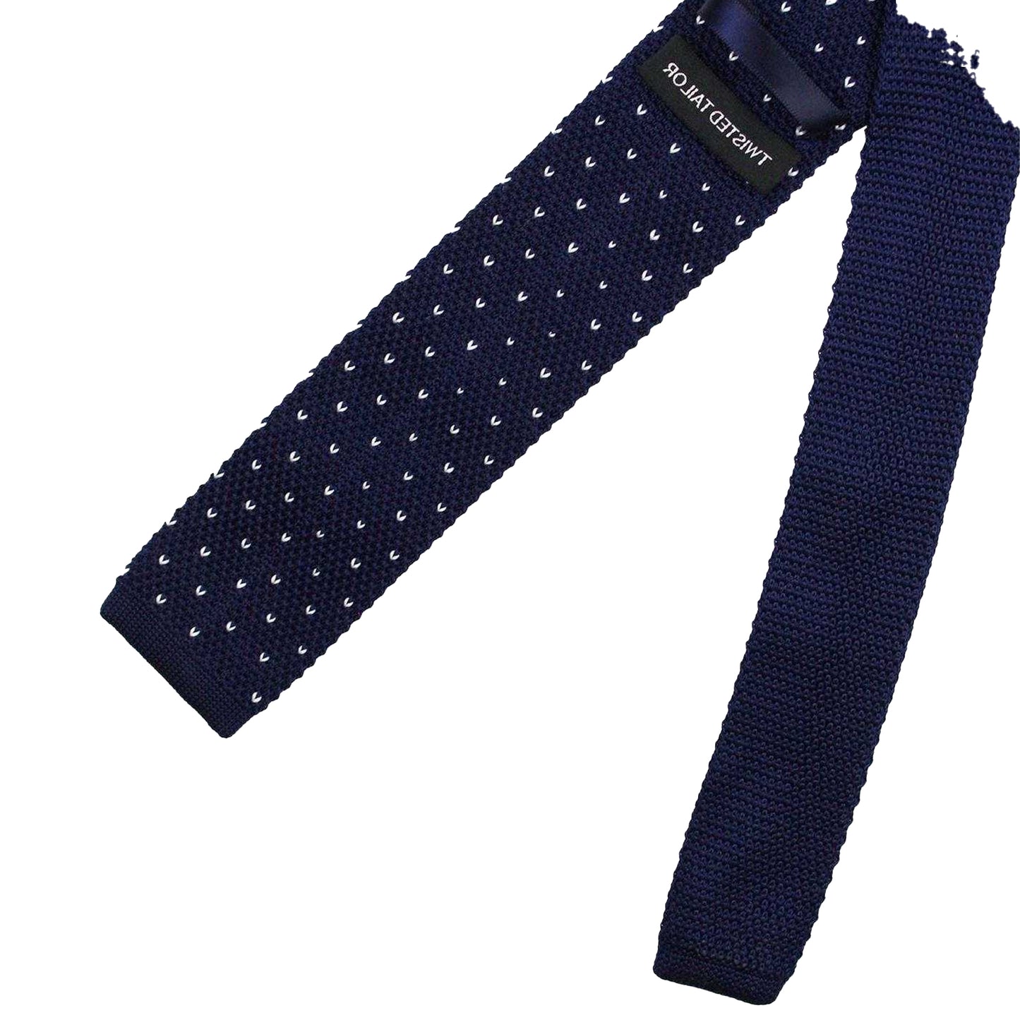 Navy - Side - Twisted Tailor Mens Spotted Knitted Tie