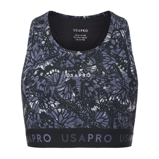 Black-Butterfly Green - Front - USA Pro Girls Crop Crop Top