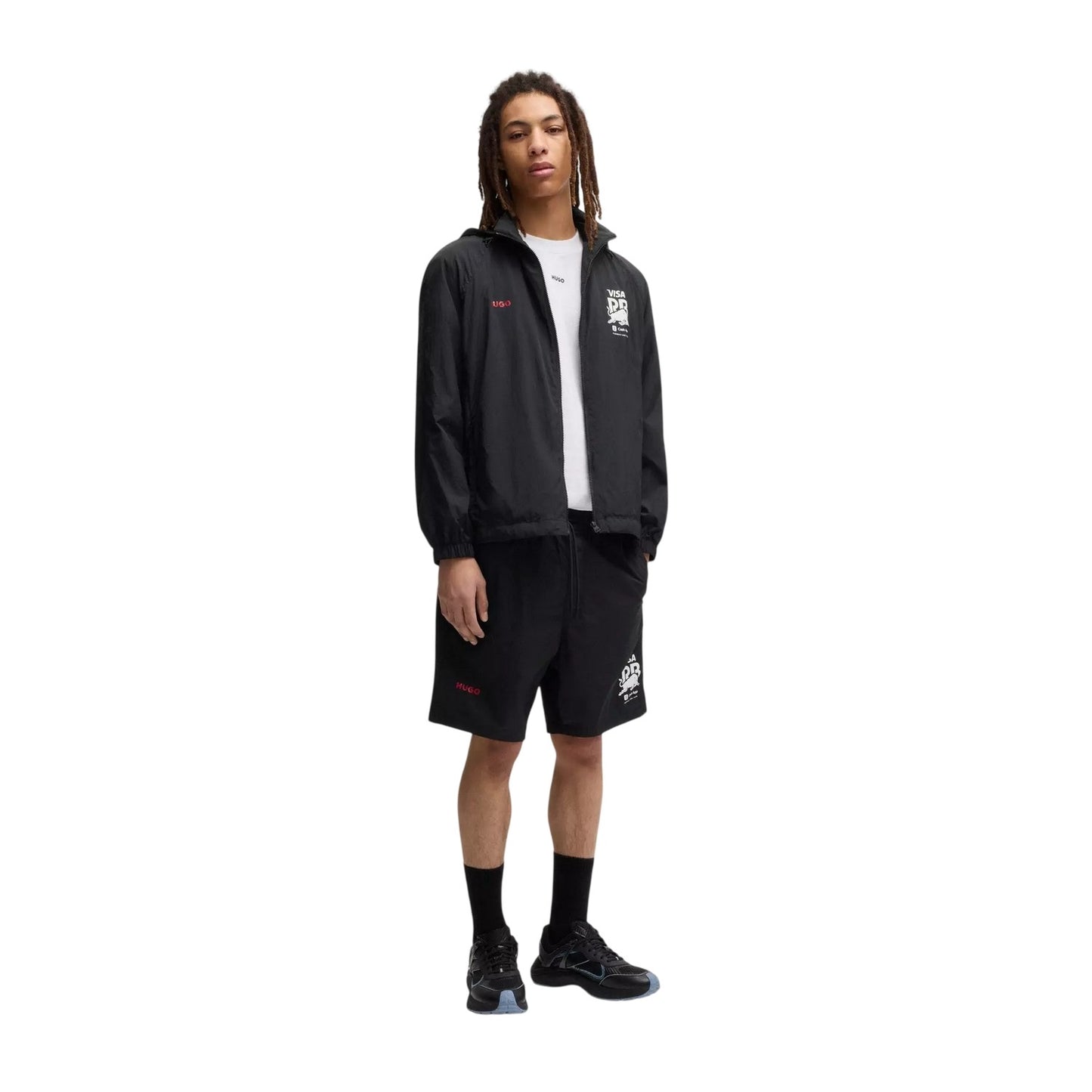 Black - Pack Shot - Hugo Mens Red Bull Zip Pocket Raglan Windbreaker
