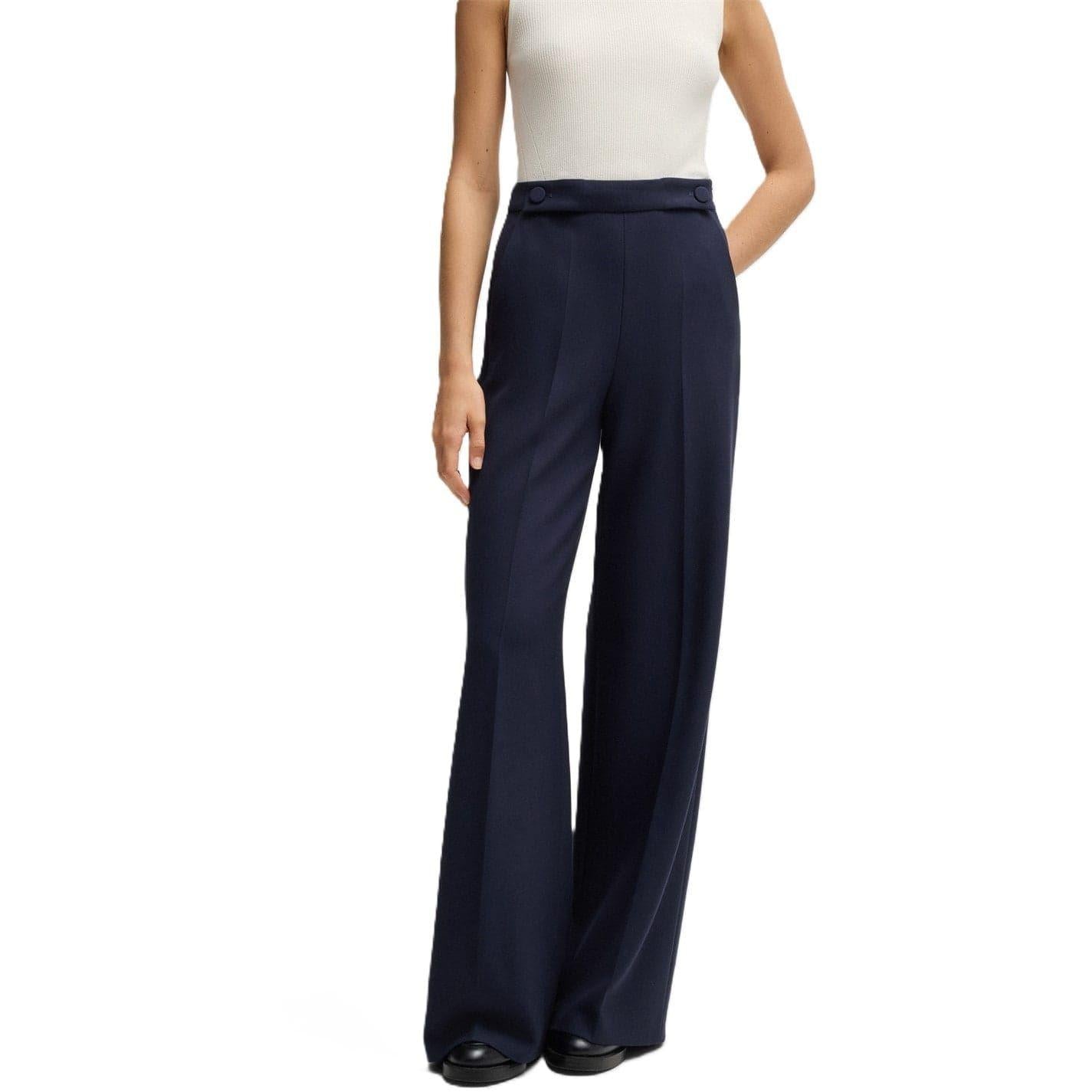 Dark Blue - Side - Boss Womens-Ladies Tupita Straight Leg Trousers