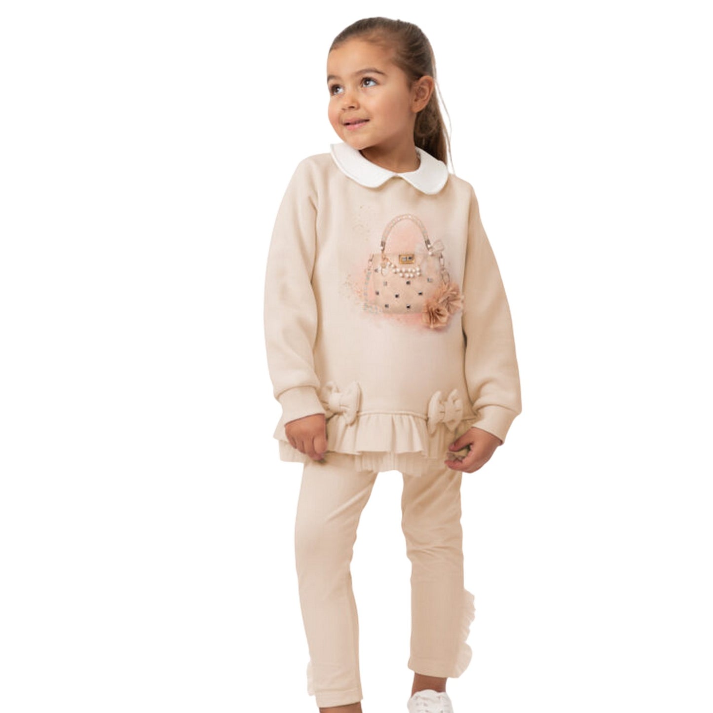Mink - Side - Caramelo Kids Girls Handbag Top And Leggings Set