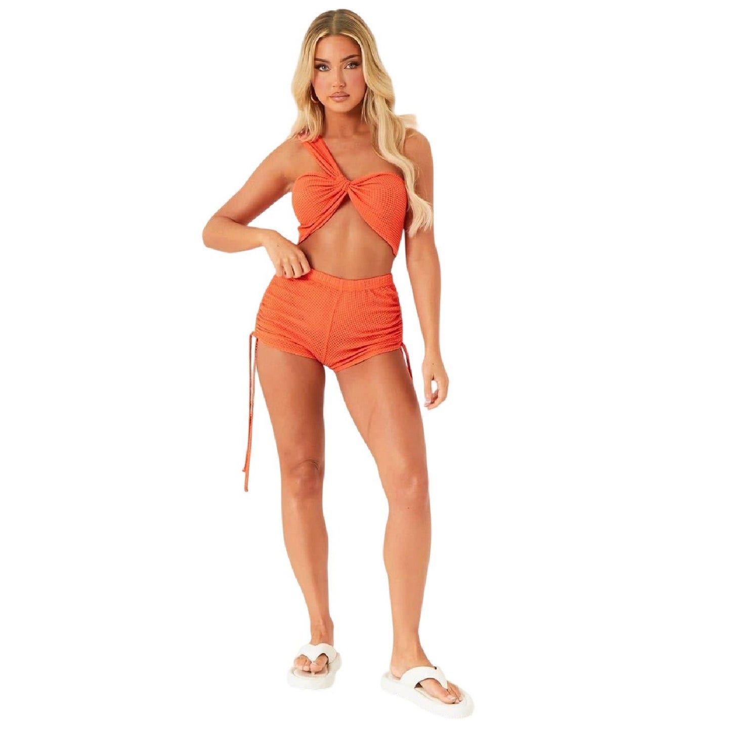 Coral - Side - Missy Empire Womens-Ladies One Shoulder Bralette